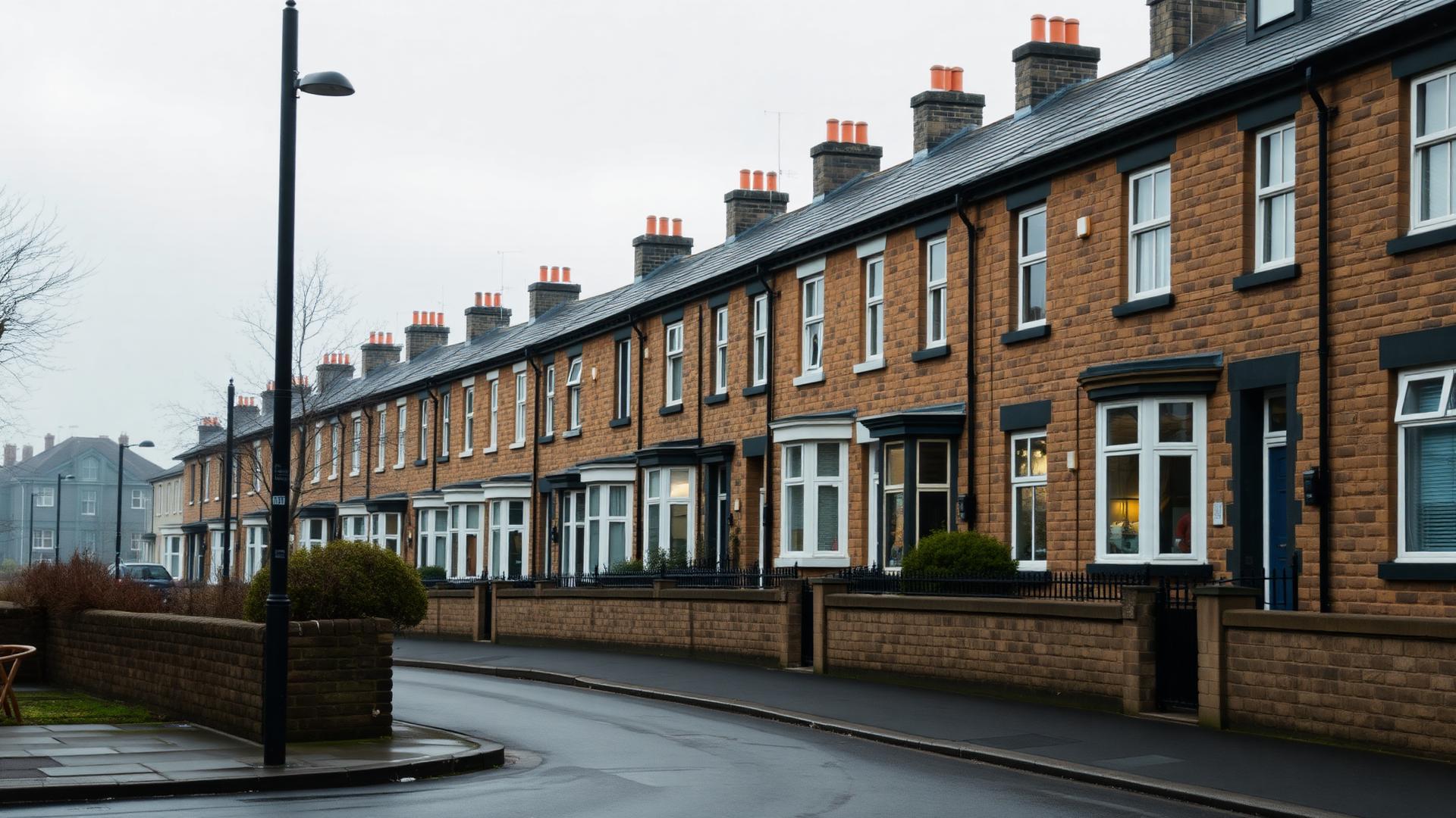 Row of stone-fronted terraced houses on a Lancashire street