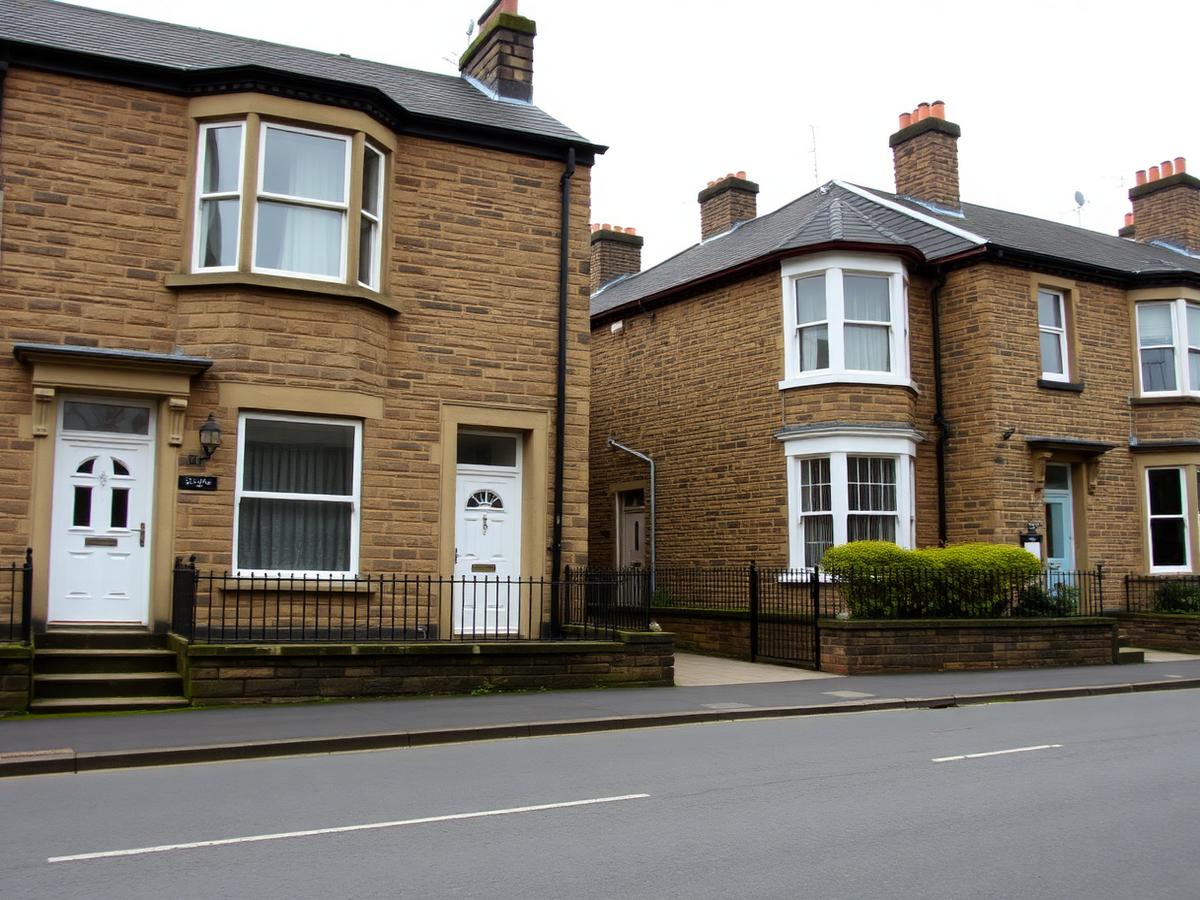 Stone-fronted pair of houses with white doors
